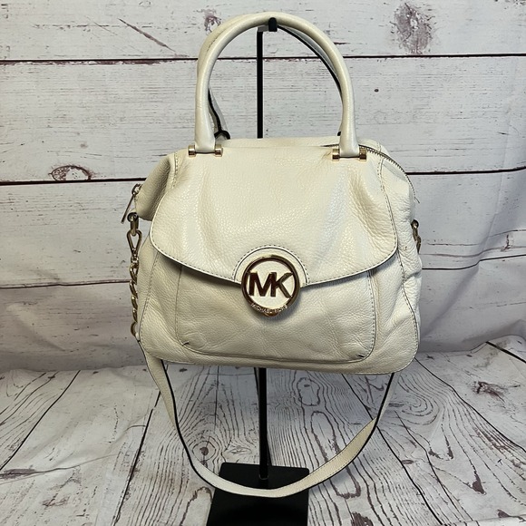 Michael Kors Fulton Satchel Classic Style Pebbled Leather Mk Logo - Picture 1 of 15